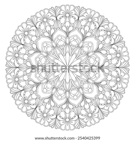 A round shape flower mandala coloring page with line art The mandala 