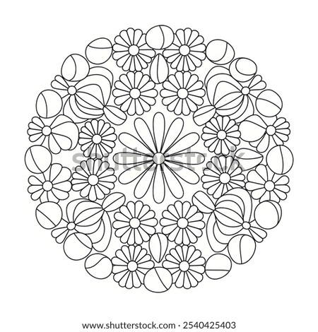 A round shape flower mandala coloring page with line art The mandala 