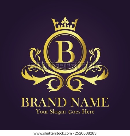 Letter B golden crown logo vector illustration.