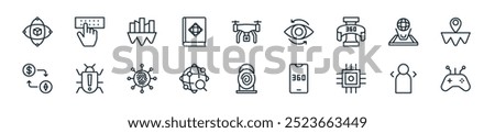 modern metaverse icon pack. perfect for linear ui designs featuring vector gamepad, character, compute, degree, portal, metaverse, cyber security and more icons for mobile and web apps.