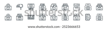 modern mail icon pack. perfect for linear ui designs featuring vector success, smartphone, email, remove, alert, refresh, postcard and more icons for mobile and web apps.