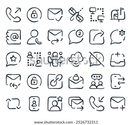 modern communication icon pack. perfect for linear ui designs featuring vector add message, incoming call, send mail, favorites, mobile phone and more icons.