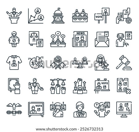 modern democracy icon pack. perfect for linear ui designs featuring vector online voting, voter, president, voter, broadcast and more icons.