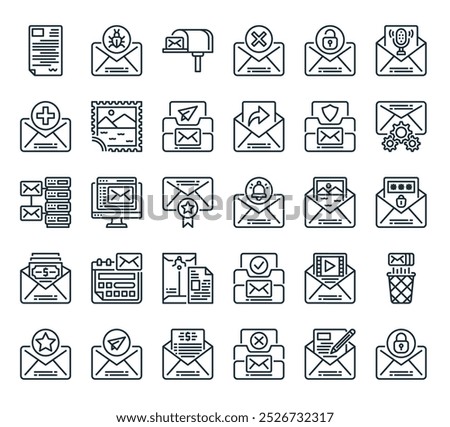 modern mail icon pack. perfect for linear ui designs featuring vector locked, new message, remove, invoice, send and more icons.