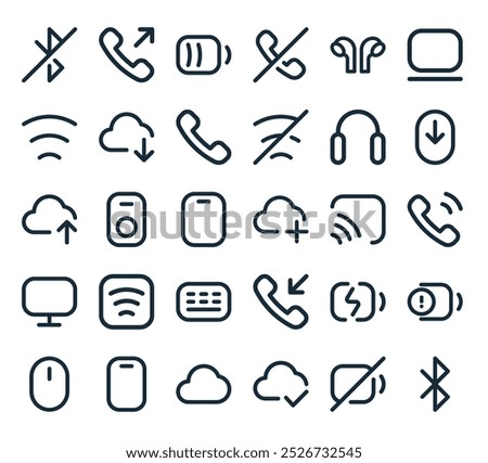 modern devices and connectivity icon pack. perfect for linear ui designs featuring vector  , battery, cloud, cloud, phone and more icons.