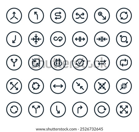 modern arrows icon pack. perfect for linear ui designs featuring vector drag, rotate arrow, turn right, down right, split and more icons.