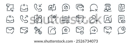 linear communication icon pack. vector thin line reply all, inbox, incoming call, communications, message, send file, message, incoming message icons suitable for apps and websites ui designs