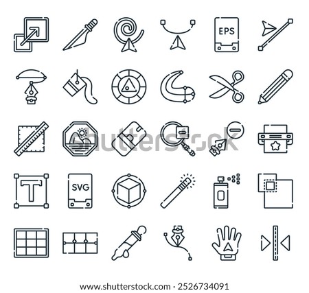 modern vector edition icon pack. perfect for linear ui designs featuring vector mirror, hand, pen tool, color picker, gradient and more icons.