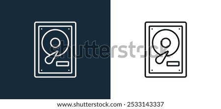 hard disk drive icon isolated on white and black colors. hard disk drive outline linear vector icon from office stationery collection for mobile apps, web and ui.