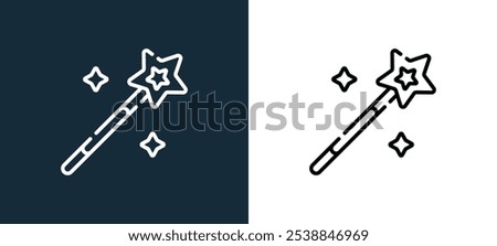 magic wand icon isolated on white and black colors. magic wand outline linear vector icon from magic collection for mobile apps, web and ui.