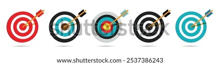 Archery target with arrow illustration. Bow icon and hunting arrows vector silhouette logo.Business Target and Goal achievement success concept icon.  Realistic target and arrow icon. target isolated