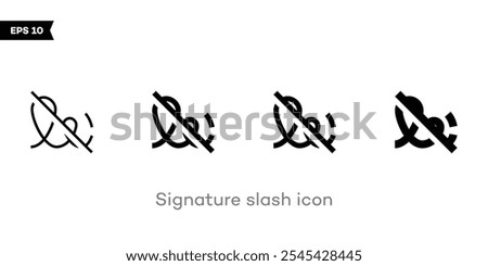 Signature slash icon design Minimalistic. Padlock handwritten signature line, symbolizing security and verification in digital transactions. Ideal for online identity, legal, and business applications