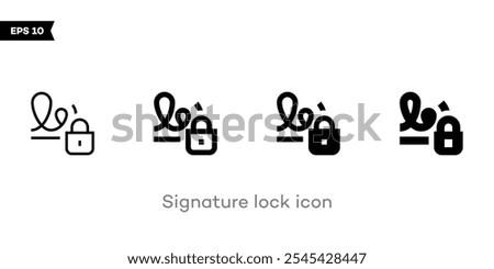 Signature lock icon design Minimalistic. Padlock handwritten signature line, symbolizing security and verification in digital transactions. Ideal for online identity, legal, and business applications.