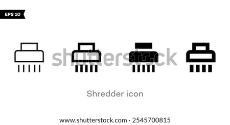 Shredder icon design representing a paper shredder in a flat, Minimalist modern style. Suitable for technology, office, and security related themes, illustrating document destruction and data privacy.