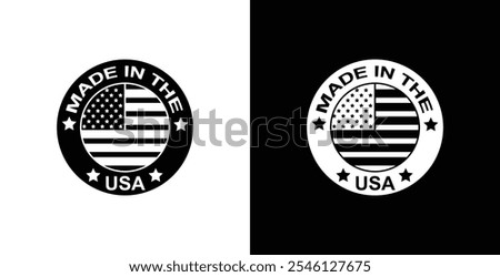 Made in the usa emblem American manufacturing and premium quality. Stars, American flag, and stripes. small stars. Emblem promoting products MADE IN USA. Packaging, Healthcare, supplements, clothing.