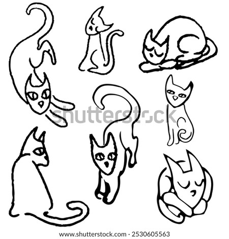 
Vektor Illustration von Cute Cats, minimalism. Ink like, free hand with texture.funny and simple sketch