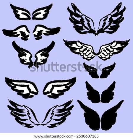 Set off wing. Hand Drawn Sketch Angel Wings.doodle. Brush like Vector illustration