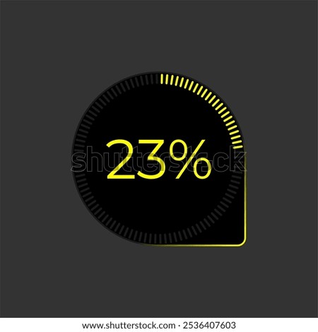 23% Loading. Ui Diagram vector. Download progress icon. Circle diagram interface. Twenty three percent downloading.