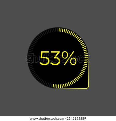 53% Loading. Ui Diagram vector. Download progress icon. Circle diagram interface. Fifty three percent downloading.