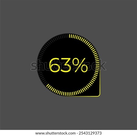 63% Loading. Ui Diagram vector. Download progress icon. Circle diagram interface. Sixty three percent downloading.