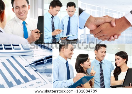 Business collage of teamwork and asian business people