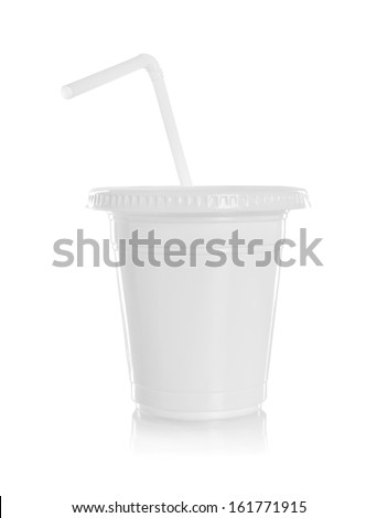 White paper glass with straw isolated on white background