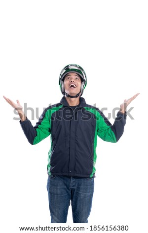 Image, Stock Photo Man in motorcycle looking at camera