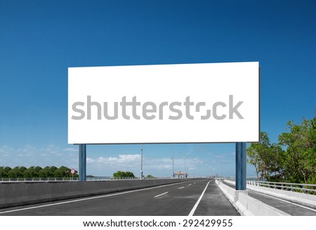 Blank White Blank board or billboard or roadsign in the road under the bright blue sky