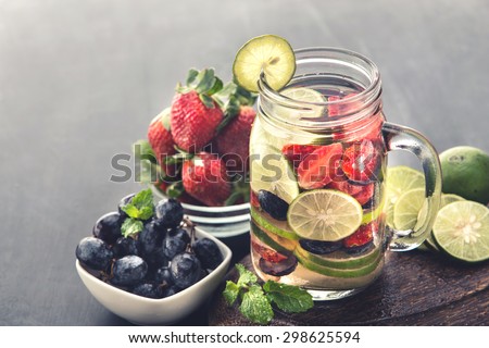 Summer fresh fruit Flavored infused water mix of Strawberry, grape and lime