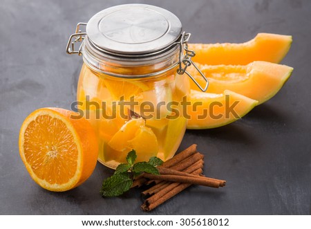 Summer fresh fruit Flavored infused water mix of orange and melon