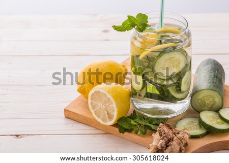 Summer fresh fruit Flavored infused water mix of cucumber and lemon