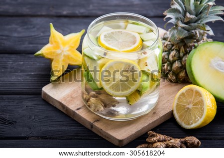 Summer fresh fruit Flavored infused water of starfruit, ginger, and pineapple