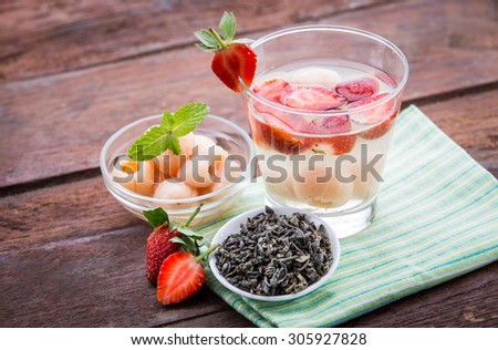 Summer fresh fruit Flavored infused water of strawberry and lychees
