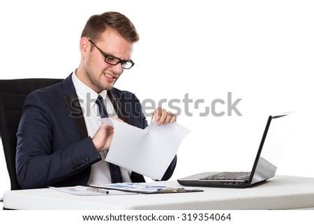 portrait of Businessman hands on his head, stress gesture. ready for your design