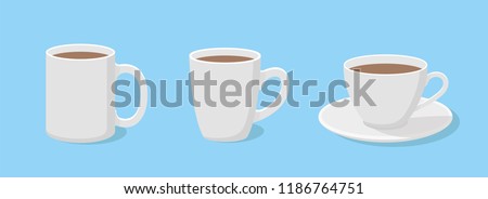Coffee mug in flat style. A set of three cups - stock vector.