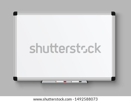 Realistic office Whiteboard. Empty whiteboard with marker pens - stock vector.