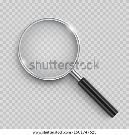 Realistic Magnifying glass with shadow on a transparent background - stock vector.