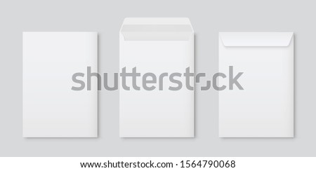 Realistic vector blank white letter paper C4 envelope front view. A4 C4, A5 C5, A3 C3 template on gray background - stock vector. Сток-фото © 