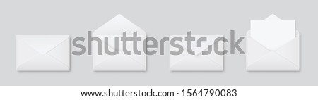 Realistic blank white letter paper C5 or C6 envelope front view. A6 C6, A5 C5, template open and closed on gray background - stock vector. Сток-фото © 