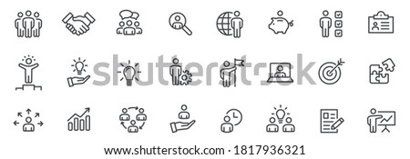 Business people line icons set. Team work. Outline icons collection - stock vector.