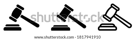 Gavel set icons. Judge gavels collection flat icon. Auction hammer icon. Gavel icon in different style. Court tribunal symbol - stock vector.