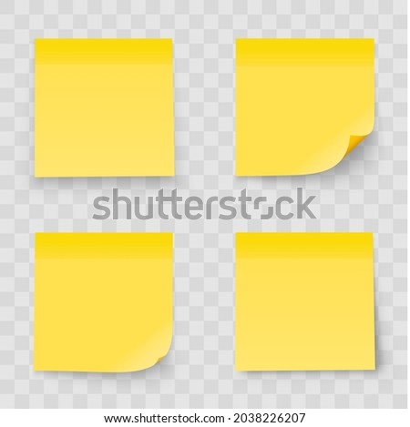 Realystic set stick note isolated on transparent background. Yellow color. Post it notes collection with shadow - stock vector.
