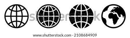 World icons set. World planet earth icon collection. Globes with world maps symbol. Globe shape line and elat style - stock vector.