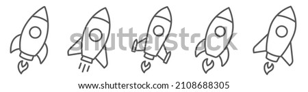 Rocket icons set. Space ship launch icon collection. Rocketship launch concept. Space rocket launch with fire. Rocket simple icon flat style - stock vector.
