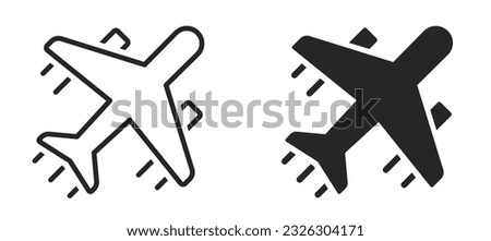 Plane icon set. Aircrafts outline and flat style. Airplane set. Flight transport and travel symbol. Flight transport symbol - stock vector.