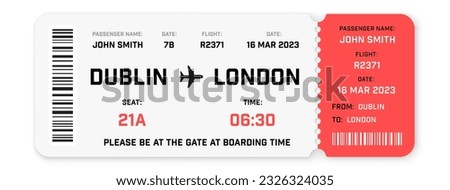 Plane ticket with shadow. Relistic airline boarding pass with shadow - stock vector.