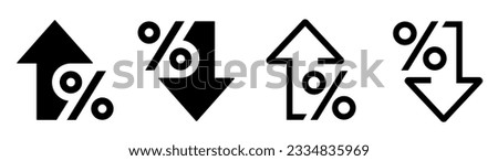 Percentage growth and decline icons. Percent arrow up and down flat style symbols - stock vector.