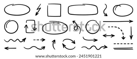 Hand drawn circle for highlighting text. Highlight circle frames elements. Ellipses, oval, round, bubble. Pen, pencil or marker shapes - stock vector.