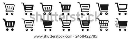 Shopping cart icons set. Shopping basket icon collection. Shopping cart line and flat icon. Internet shop symbol. Web store shopping cart - stock vector.