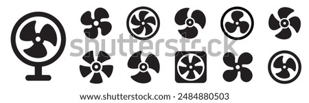 Fan icon set. Ventilator, propeller, cooler, conditioner - stock vector.